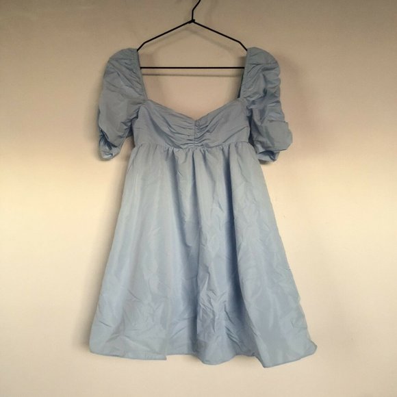 Amanda Uprichard Ariana Dress Powder Blue Mini Puff Sleeve - Picture 7 of 9